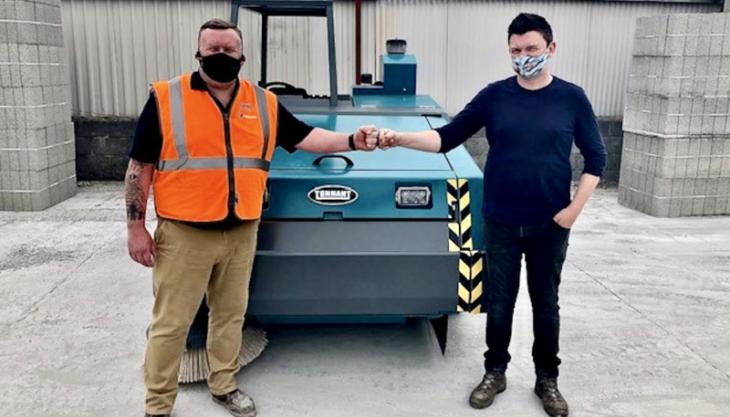 L-R: Jamie Harris, Tennant senior national account manager, and Rhodri Williams, director of Penygrose Concrete Products Ltd Jamie Harris and Rhodri Williams