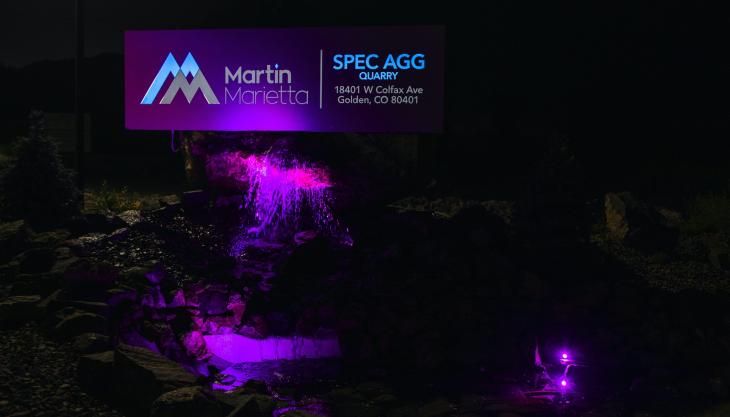 The new illuminated entrance sign at Martin Marietta's Spec Agg Quarry in Colorado Martin Marietta