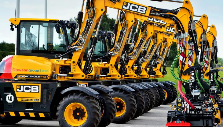 The first of Dawsongroup's new fleet of JCB Pothole Pros leave the factory JCB Pothole Pro