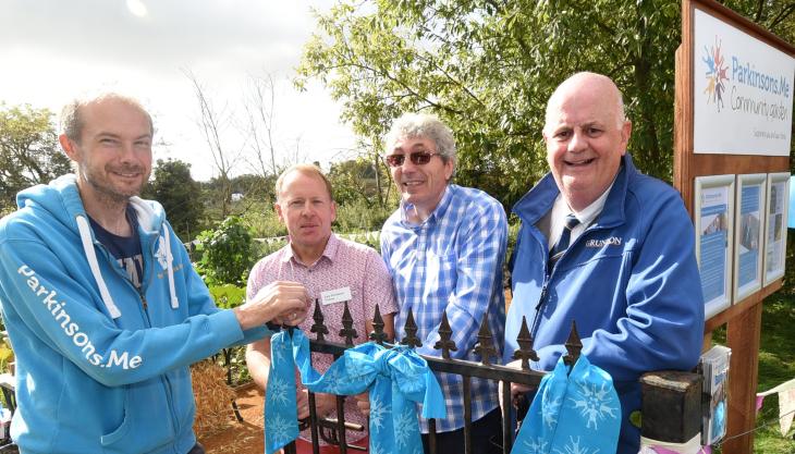 L-R: Ewan Stutt, Gary Strickland, Paul Mayhew-Archer and Pete Moss Official opening of the community garden