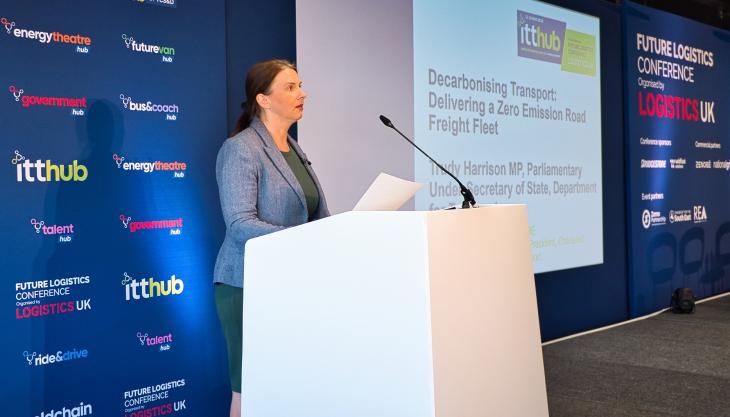 Transport Minister Trudy Harrison MP speaking at the Future Logistics Conference Trudy Harrison MP
