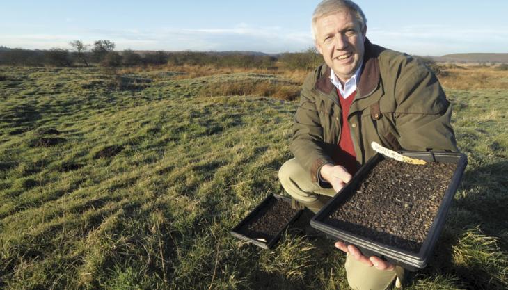 Ian Dixon with some of the wild flower seed mixtures Potland Burn surface mine
