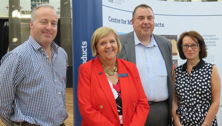 L-R: James Thorne, chief executive officer, Institute of Quarrying; Kathy Calverley (MBE), managing director, The Concrete Society; Mark Osbaldeston, head of Centre for Mineral Products; and Prof. Judith Lammie, Pro Vice-Chancellor for External Affairs University of Derby partnership event