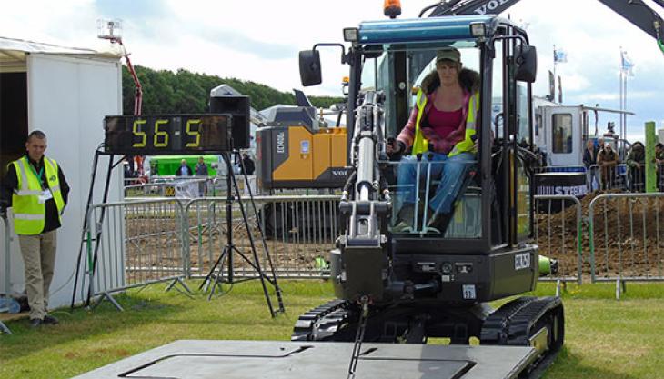 Aimee Pooley taking part in Volvo's Operators Club challenge Volvo Operators Club challenge