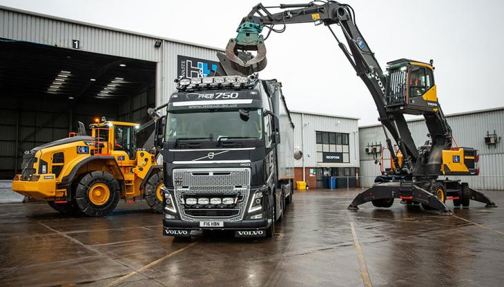 H & H Waste Management's Volvo L180H loading shovel and EW240E materials-handler Volvo wheel loader and materials-handler