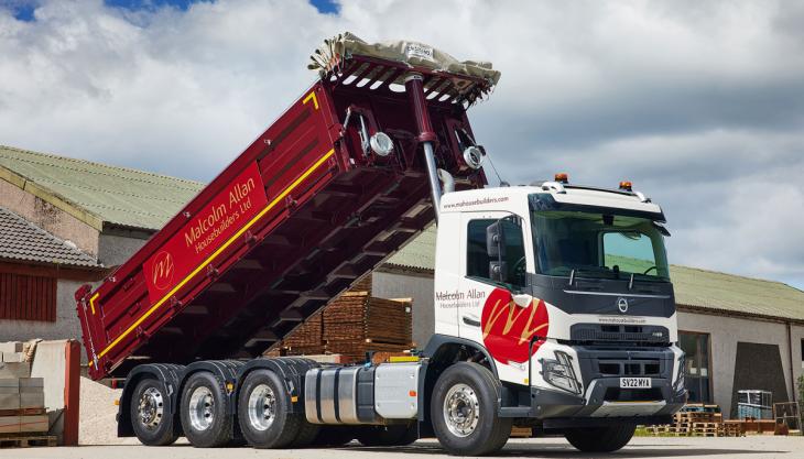 Malcolm Allan’s new Volvo FMX 460 8x4 Tridem with its own design of tipper and dropside bodywork Volvo FMX 460 8x4 Tridem
