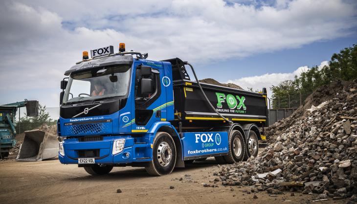 Fox Group have become the first business in the UK to introduce Volvo electric tipper trucks into their fleet Electric Volvo FE
