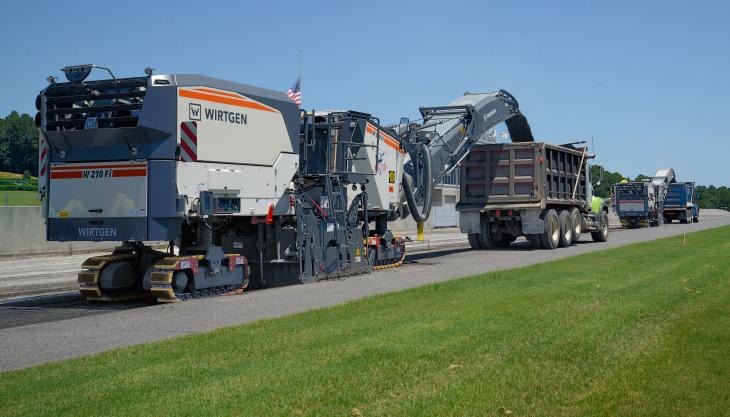 The two Wirtgen W 210 Fi large milling machines in action at the Barber Motorsports Park in Birmingham, Alabama Wirtgen milling machines