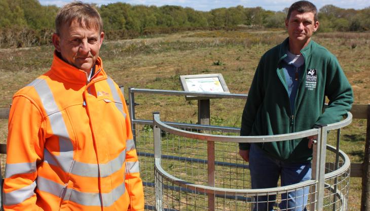 L-R: Wight Building Materials’ general manager Steve Burton with Jamie Marsh, Hampshire & Isle of Wight Wildlife Trust’s senior reserves manager, at the newly fenced former quarry at St George’s Down Wight Building Materials