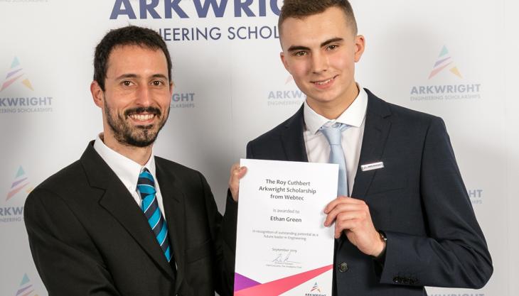 L-R: Diego Cossio, development engineer at Webtec, presents the Roy Cuthbert Scholarship to Ethan Green Diego Cassio and Ethan Green