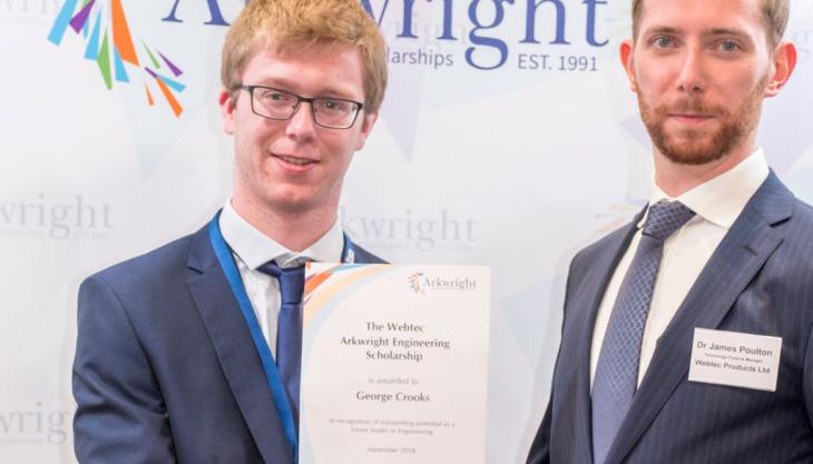 George Crooks (left) receiving the Roy Cuthbert Scholarship award from Webtec’s James Poulten George Crooks and James Poulten