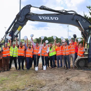Members of the GRS team with Martin Riley (yellow vest) at the Mousehole AFC ground-breaking ceremony 
