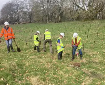 Some of the volunteers planting trees at Aggregate Industries' Hillhead Quarry in Devon