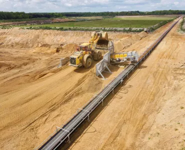 Part of the new field conveyor system at CEMEX’s Swinderby Quarry, near Lincoln