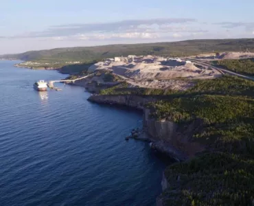 Atlantic Minerals' quarry and port operation in Newfoundland, Canada