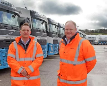 Celebrating the new fleet, logistics manager James Hopkinson (left) with Longcliffe managing director Paul Boustead