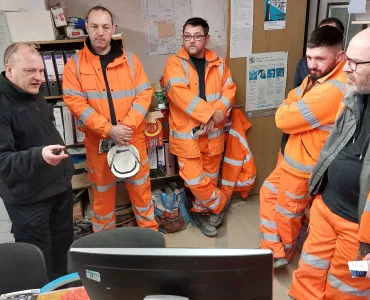 Sergeant Rob Beckers speaking to drivers from Essex Bulk Services