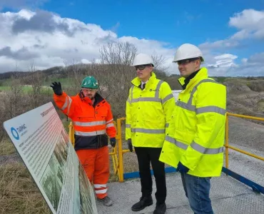 L-R: Peter Butterworth, Tarmac’s director of Lime and Powders; shadow industry minister Bill Esterson MP; and Jon Pearce, Labour’s prospective parliamentary candidate for High Peak