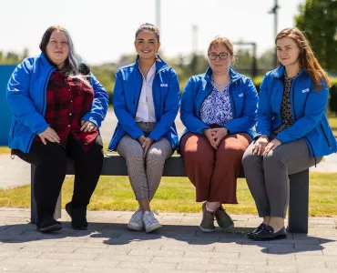 Pictured (L-R) are graduate design engineer Rachael Harris, graduate technical engineer Ellen McGhee, Lab engineer Laura McNeill, and Laboratory process engineer Ada Szymanska