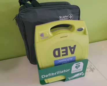 One of Raymond Brown Group’s new automated external defibrillators (AEDs)