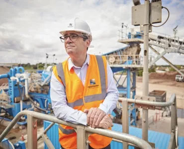 Andy Burnham, Mayor of Greater Manchester, at the NRE Aggregates recycling facility in Salford