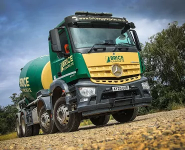 One of Brice Aggregates’ new Mercedes-Benz Arocs 3240 concrete truckmixers