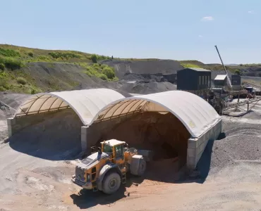 The two new Zappshelter 5000 covered bays at Breedon’s Cowieslinn Quarry