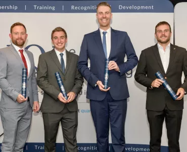 IQ student Award Winners 2023 (left to right): Peter Triccas, Aggregate Industries; Ben Marsh, MQP; Oliver Kibble, Tarmac; and Lewis Pinch, Tarmac