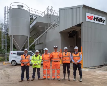 Pictured (L-R): Peter Andrew, group director, Hills Quarry Products; Adrian Clarke, Wilmington site owner and franchisee; Nick Tregale, concrete plant manager; Grant Carter, concrete operations assistant; Terry Newsham, commercial business manager; and James Cooke, divisional director, Hills Quarry Products