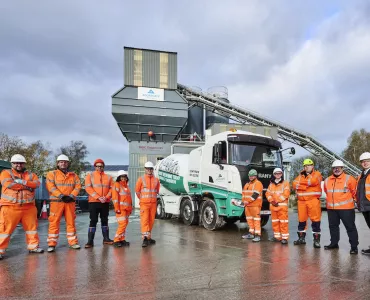 The new iONTRON electric truckmixer at Aggregate Industries’ Coleshill Readymix plant in Birmingham