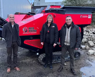 L–R: Lomater sales representative Franck Laniel, Red Rhino sales manager Lesley Perrin, and Lomater president Stephane Spreder