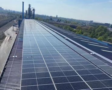 Solar panels on the roof of Tarmac’s Washwood Heath asphalt plant, in Birmingham