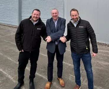L-R: Jason Periam, dealer development manager, SANY UK; Mark Kennedy, head of Ballyvesey UK Plant Division – TDL Equipment; and Leigh Harris, business development director, SANY UK 