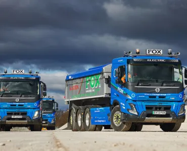Fox Group are taking delivery of three new Volvo FMX Electric 8x4 Tridem tippers – to be followed shortly by an FH Electric 6x2 tractor unit