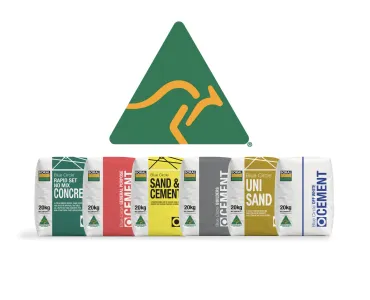 The Australian Made logo with a mock-up of the new Boral packaging which is yet to be rolled out