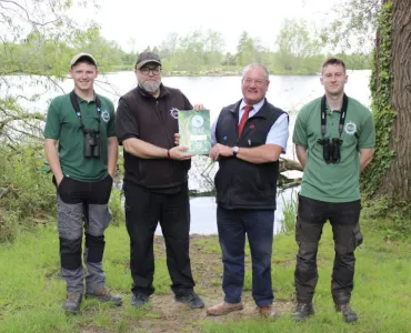 L–R: Matt Byrne, assistant ranger, CLT; Ben Welbourn, conservation and estates director, CLT; Peter Andrew, group director, Hills Quarry Products; and Joe Fell, ranger, CLT