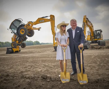 Lord Bamford with his daughter Alice at the ground-breaking ceremony