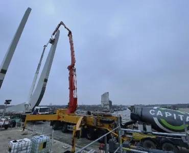 The rolling bascule Gullwing Bridge under construction in Lowestoft