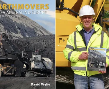 Left: Book front cover showing a P&H 4100XPB rope shovel at Black Thunder Mine, Wyoming; Right: The author, David Wylie, with his new book