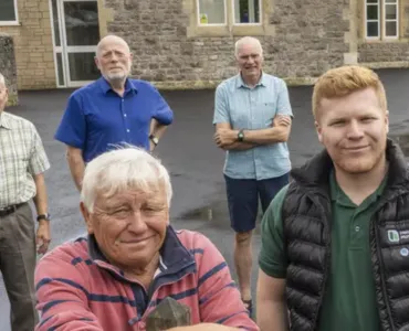 James Brown (right), unit manager at Tytherington Quarry, with members of the Tytherington village hall committee