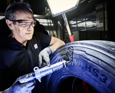 A Rema Tip Top truck tyre repair in progress