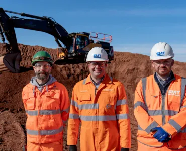 L–R: Anthony Allday, quarry manager; Sam Duggan, SMT site solutions business manager; and James Smith, SMT aftermarket business analyst