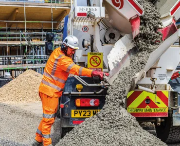 Concrete being poured from a truckmixer