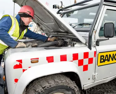 One of Banks' Land Rovers at Rusha surface mine