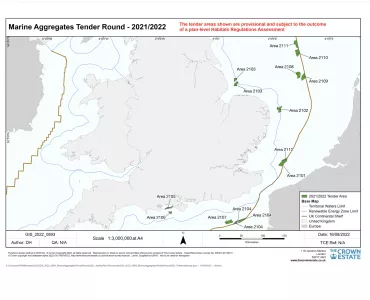 Map of potential marine aggregate extraction areas – tender round 2021/22