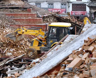 JCB backhoe loader in earthquake-hit Nepal