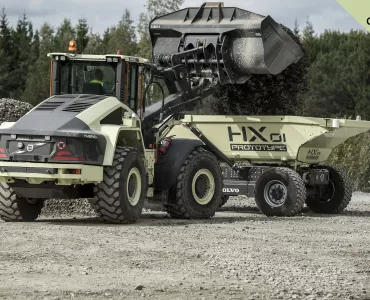 LX1 prototype hybrid wheel loader and HX1 autonomous battery-electric load carrier