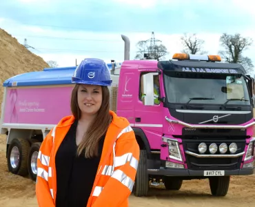 April Forder with Volvo tipper truck