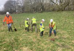 Some of the volunteers planting trees at Aggregate Industries' Hillhead Quarry in Devon