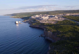 Atlantic Minerals' quarry and port operation in Newfoundland, Canada